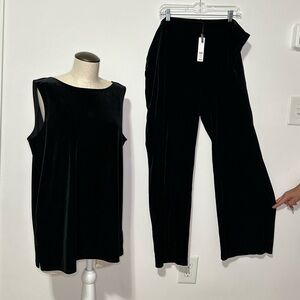 Chico's Velvet Traveler Pants Top Set Sz 3 US XL Black Wide Leg Pants Sleveless